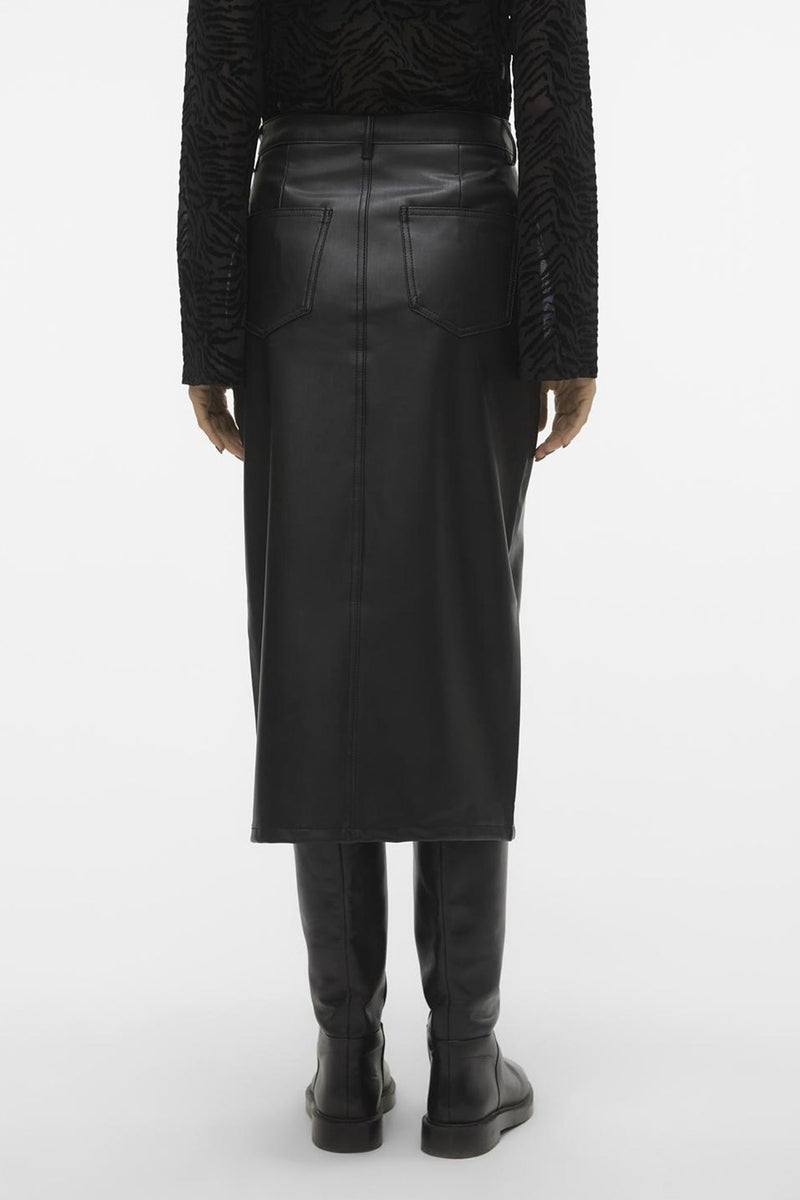 Jupe En Cuir Synthétique Vila - Taille Haute, Coupe Au-dessus Du Genou - Fermeture Éclair Dos