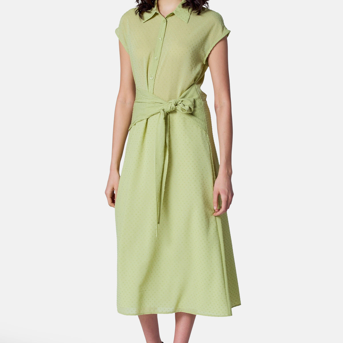 Astrid Black Label Lang Rood Kleed Kleedje Met Korte Mouwen Groen