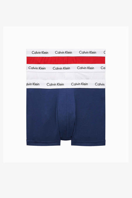 Set boxers van rood, wit en blauw katoen van Calvin Klein met een elastische tailleband met logo.

