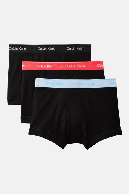 Zwarte boxershorts van Calvin Klein met elastische banden in verschillende kleuren.
