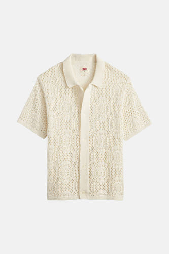 Chemise blanche à carreaux Levi's® avec manches courtes, col boutonné et motif circulaire.
