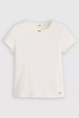 Ecru T-shirt met korte mouwen van Levi's, met fijne ribtextuur en kleine roos applicatie.