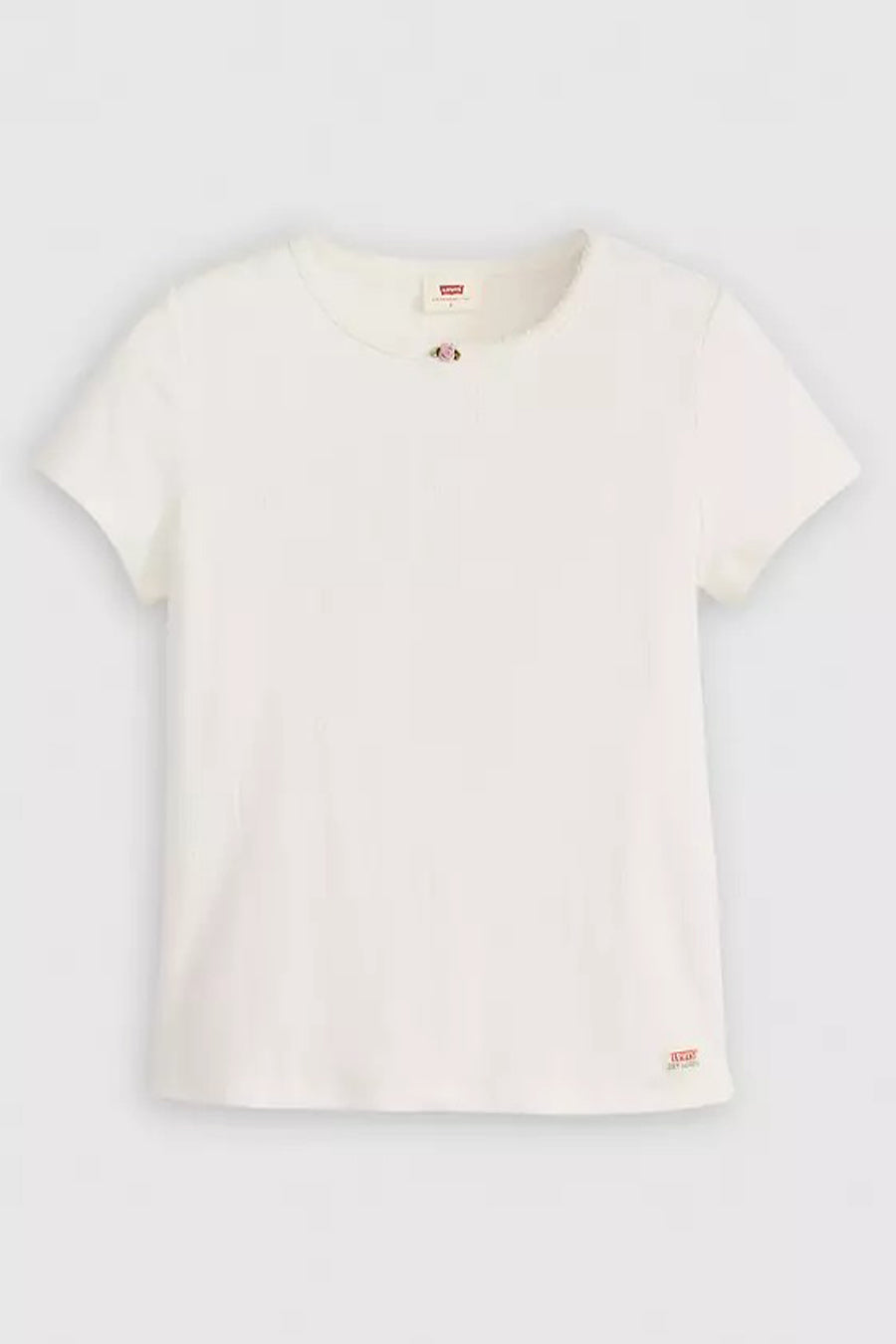Ecru T-shirt met korte mouwen van Levi's, met fijne ribtextuur en kleine roos applicatie.