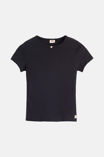Zwart T-shirt met korte mouwen van Levi's, met ribstructuur en een klein sierknopje.