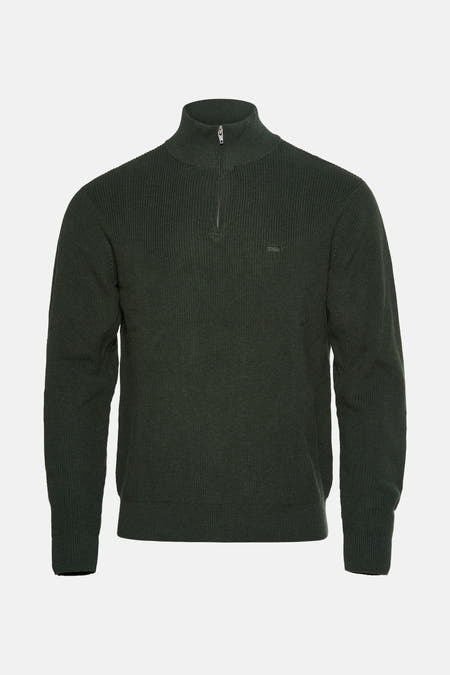 Sweater vert de Levi's, avec une texture côtelée et un col haut.