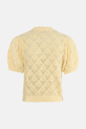 Gele gilet van Levi's®, met ajourpatroon en pofmouwen.
