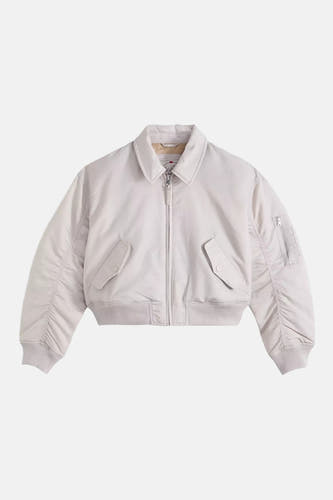 Grijs kort jasje van Levi's® met lange mouwen en een rits aan de voorkant.
