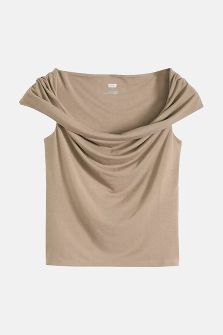 Beige gedrapeerde top van Levi's® met wijde halslijn.