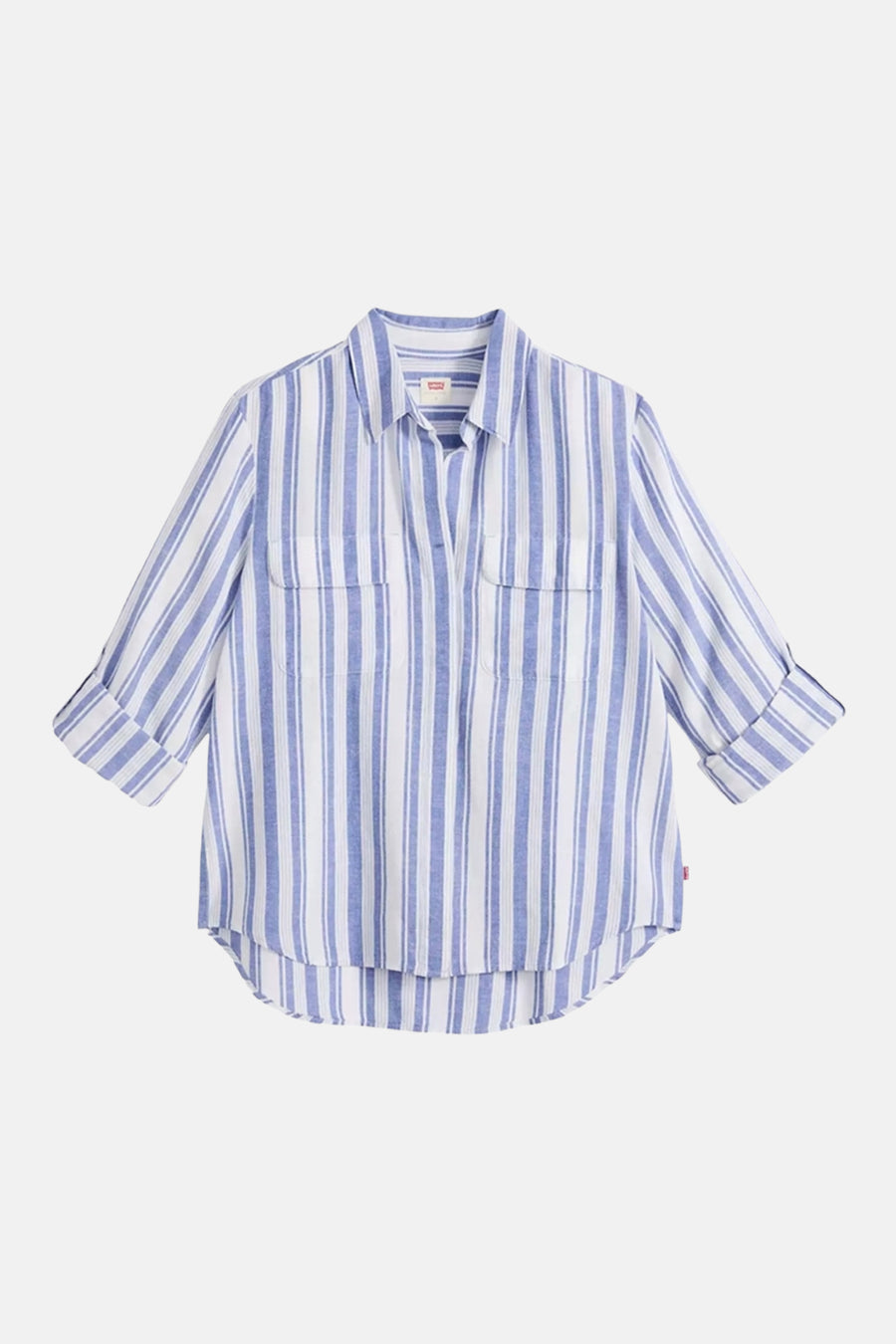 Chemise bleue à rayures à manches longues de Levi's, avec poches poitrine et manches retroussées.