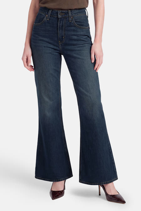 PUDDLE SNAP FLARE - dark blue denim
