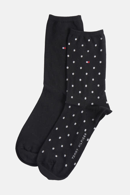 Zwarte sokken van TOMMY JEANS, een effen en een gestippelde sok met merklogo.
