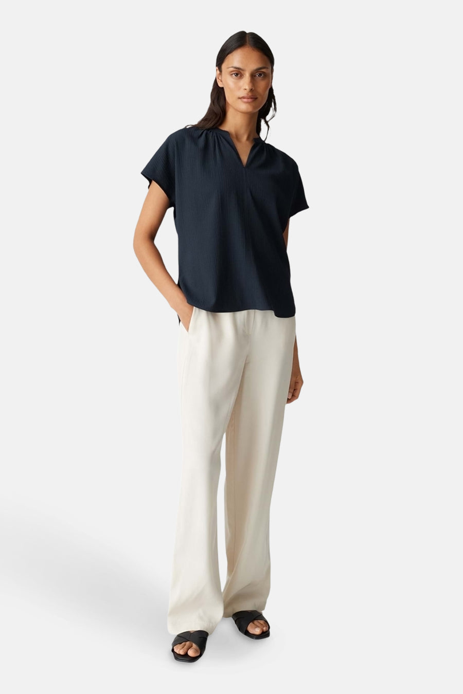 Blouse met korte mouwen - Donkerblauw - OPUS