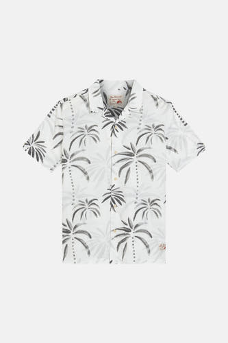 Wit overhemd met korte mouwen van Ben Sherman, met palmboomprint.