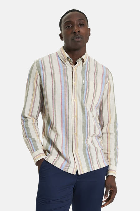 Multikleurig overhemd met lange mouwen van BEN SHERMAN, met verticale strepen en een borstzakje.