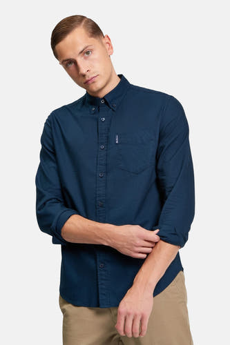 Blauw overhemd met lange mouwen van BEN SHERMAN, met knoopsluiting en opgerolde mouwen.