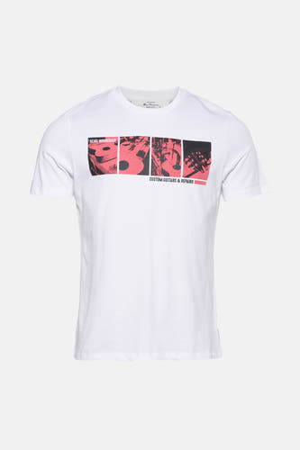 Wit T-shirt met korte mouwen van Ben Sherman, met een grafische print van gitaren.