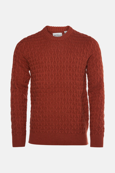 Chemise orange Ben Sherman avec col rond, à motif côtelé et manches longues.