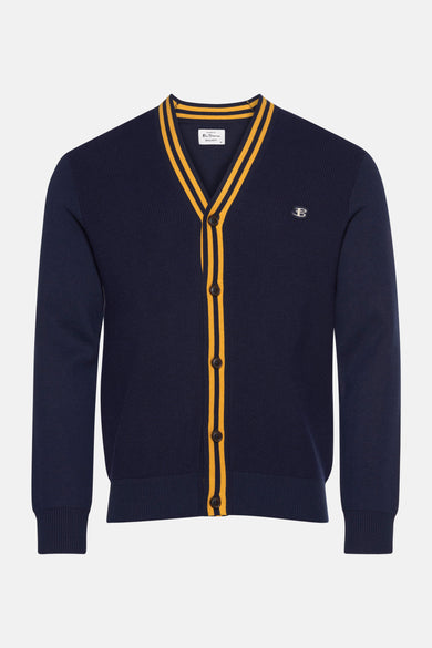 Gilet bleu de BEN SHERMAN, avec des accents jaunes et une fermeture à boutons.
