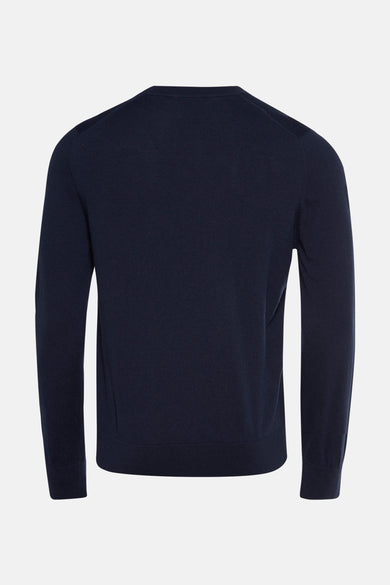 T-shirt bleu avec col rond de BEN SHERMAN, texture lisse, manches longues et bordures côtelées.