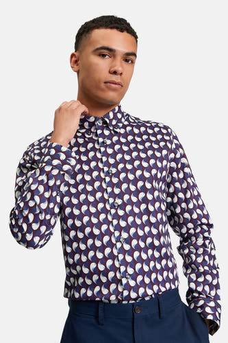 Blauw overhemd met lange mouwen van BEN SHERMAN, met een all-over print.
