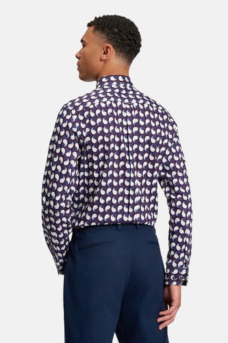 Blauw overhemd met lange mouwen van BEN SHERMAN, met all-over paisley print, achterkant weergegeven.