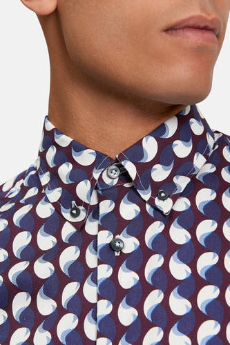 Blauw overhemd met lange mouwen van BEN SHERMAN, met een opvallend patroon en knoopsluiting.
