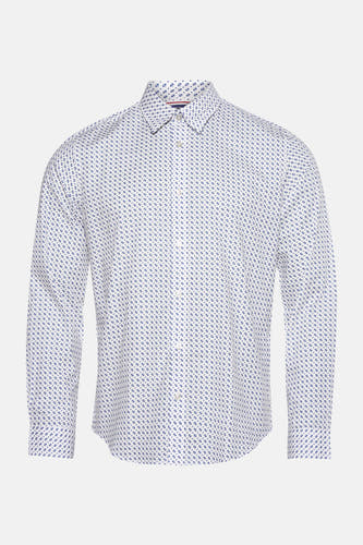 Wit overhemd met lange mouwen van BEN SHERMAN, met blauw patroon.
