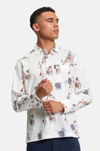 Meerkleurig hemd met lange mouwen van BEN SHERMAN, met een bloemmotief en zichtbare manchetknopen.