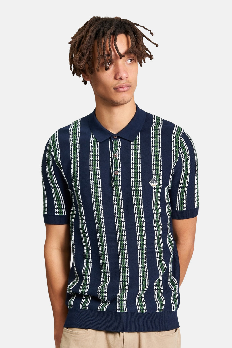 Polo bleue BEN SHERMAN à motif rayé et manches courtes, vue de dos.