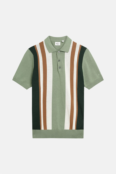 Polo multicolore de BEN SHERMAN, avec des rayures verticales vertes, marron et blanches.