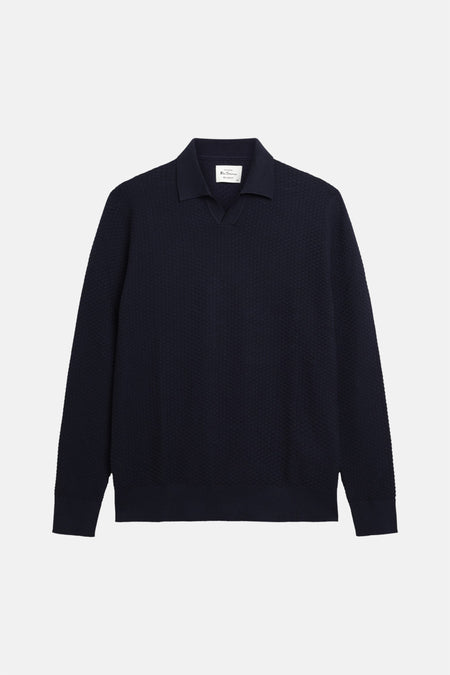 Blauwe trui van Ben Sherman met lange mouwen en een subtiel textuurpatroon.
