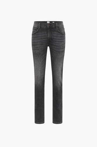 Donkergrijze slim jeans van MUSTANG met subtiele vervaagde details en een klassieke denim textuur.
