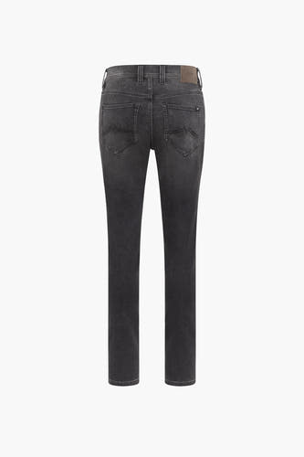 Donkergrijze slim jeans van MUSTANG met zichtbare achterzakken en subtiele stiksels.