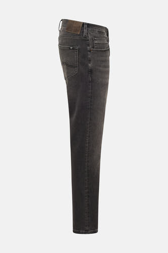 Jean slim gris foncé Mustang, dos avec poches et étiquette, texture denim unie, coupe droite