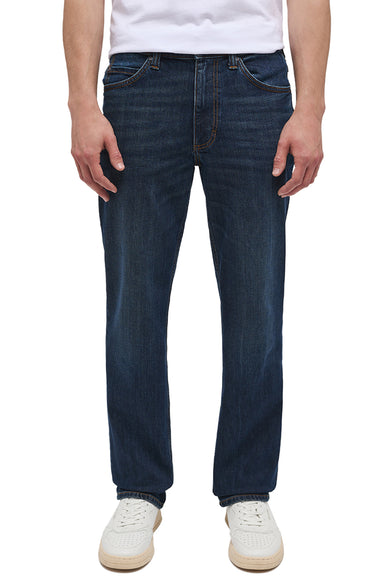 Jean droit en denim bleu marine de MUSTANG, couleur unie et points classiques.
