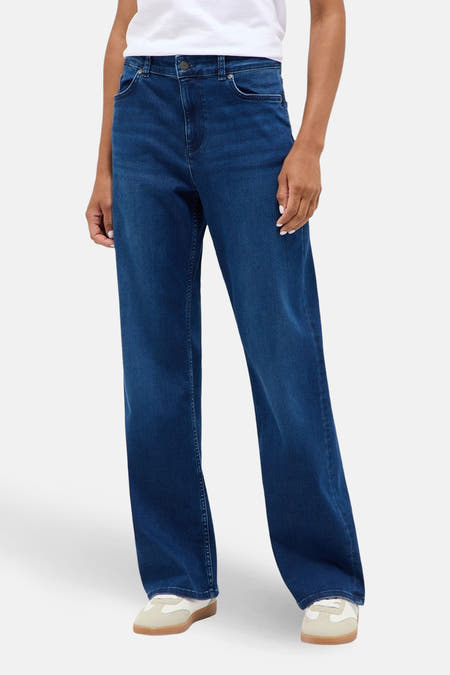 Wijde jeans van blauw denim van MUSTANG, met een klassieke taille en wijde pijpen.