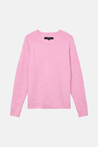 T-shirt rose avec col rond de VERO MODA, texture douce et manches longues sur un fond blanc.
