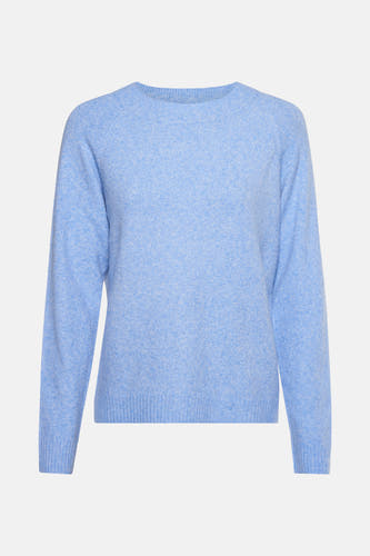 Pull bleu avec col rond de Vero Moda, avec manches longues, combiné avec un jean.