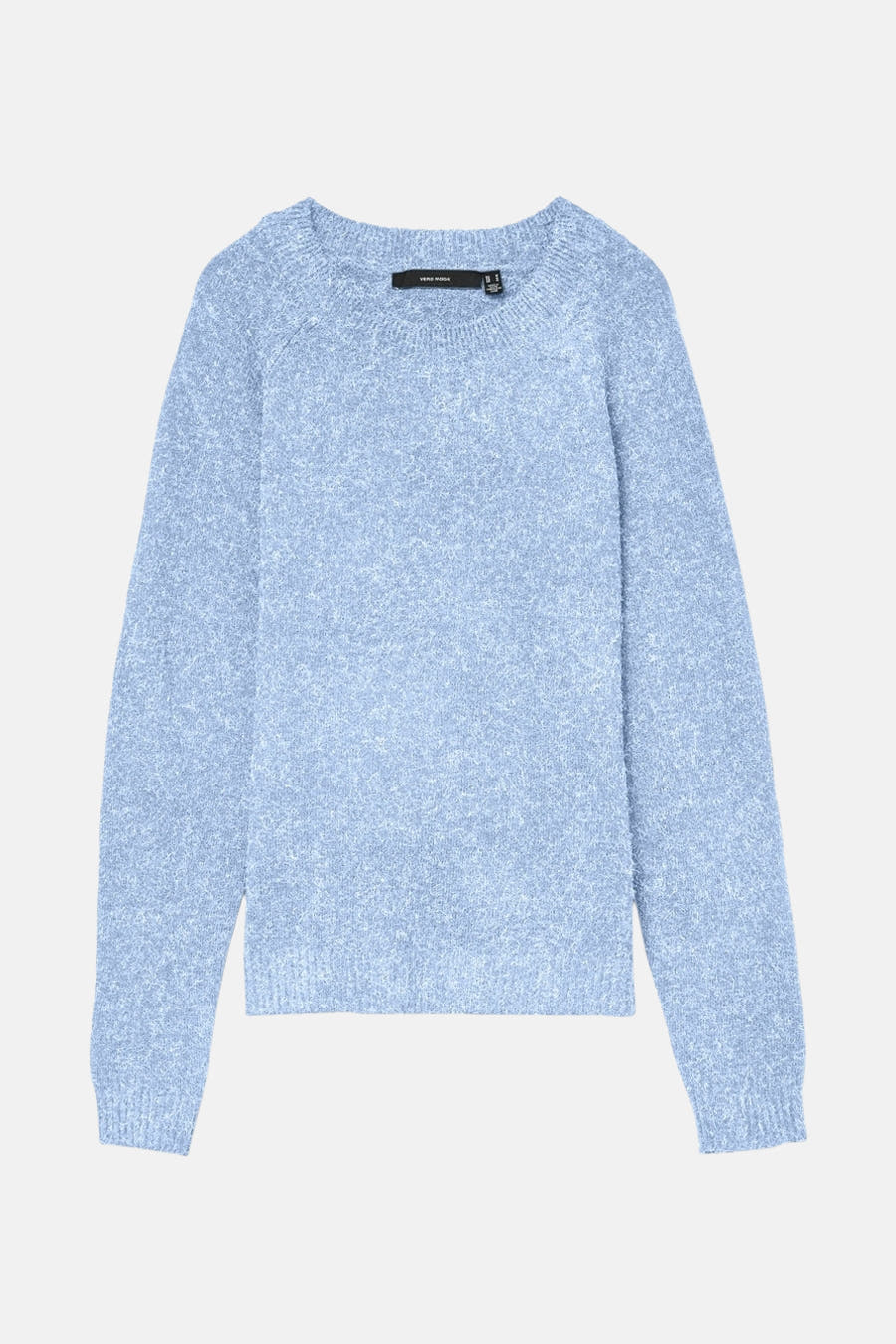 Blauwe trui met ronde hals van VERO MODA, met een zachte, gemêleerde textuur.
