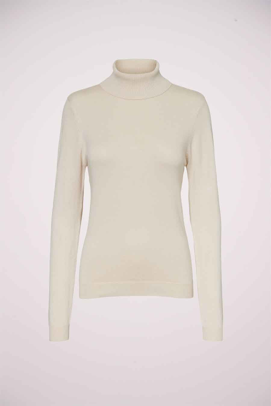 T-shirt à col rond beige de VERO MODA, tricoté lisse avec des manches longues.