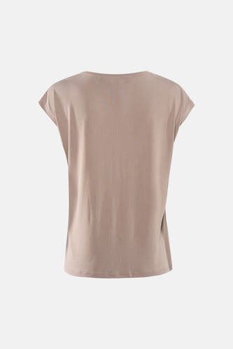Beige T-shirt met korte mouwen van VERO MODA®, effen kleur en relaxte pasvorm, achterkant zichtbaar.