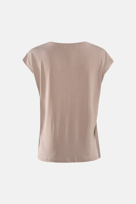 Beige T-shirt met korte mouwen van VERO MODA®, effen kleur en relaxte pasvorm, achterkant zichtbaar.