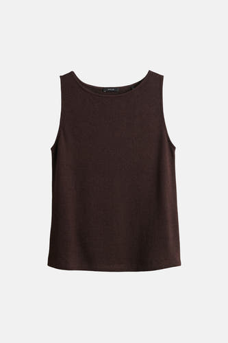 Haut marron sans manches OPUS, avec une fine texture côtelée et un simple col rond.