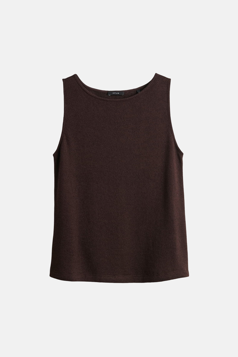 Haut marron sans manches OPUS, avec une fine texture côtelée et un simple col rond.