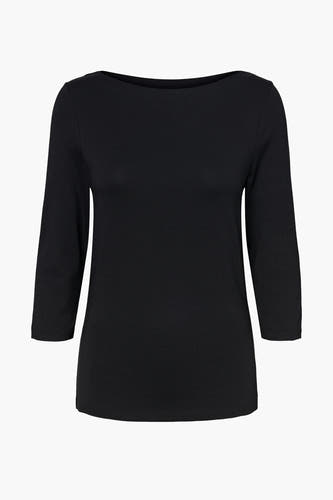 Zwart T-shirt met lange mouwen van Vero Moda, met een boothals en driekwart mouwen.