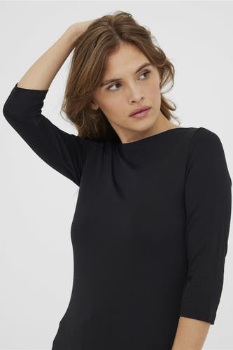 Zwart T-shirt met lange mouwen van VERO MODA, met driekwart mouwlengte en effen design.