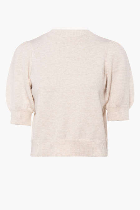 Ecru trui met ronde hals en pofmouwen van VERO MODA®, zachte gebreide textuur, achterzijde weergegeven