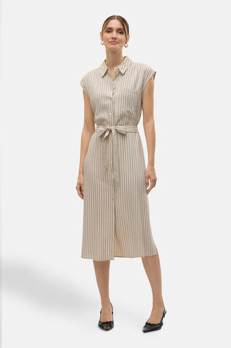 Jupe sans manches beige de Vero Moda, avec un motif à rayures et une ceinture à la taille.