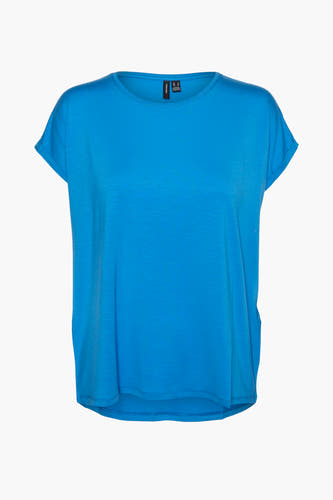 T-shirt bleu à manches courtes de VERO MODA, couleur unie et coupe décontractée.