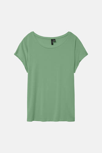 Groene korte mouwen t-shirt van VERO MODA® met ronde hals en fijne ribstructuur, front view